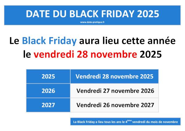Dates du Black Friday 2025 - 28 novembre 2025.