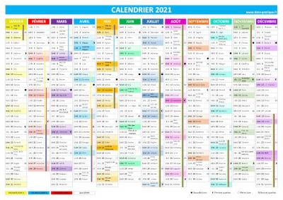 Calendrier 2021 avec numéros de semaine.