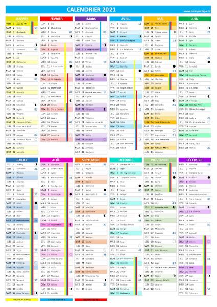 Calendrier 2021 à imprimer, format A4 paysage.