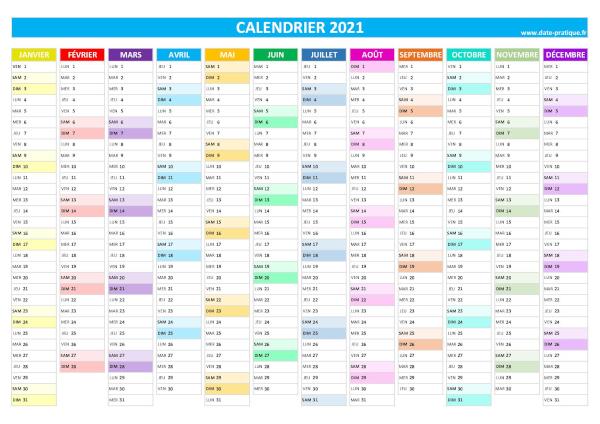 Calendrier 2021 vierge à imprimer, format A4 paysage.