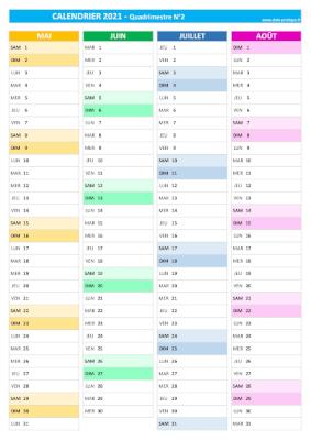 Calendrier 2021 vierge pour les mois de mai, juin, juillet, août 2021.