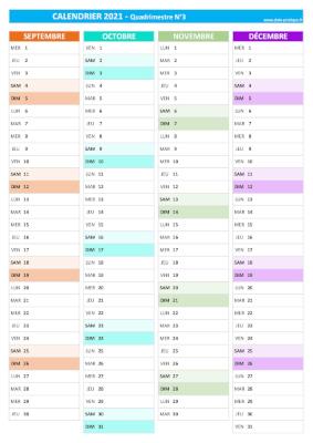 Calendrier 2021 vierge pour les mois de septembre, octobre, novembre, décembre 2021.