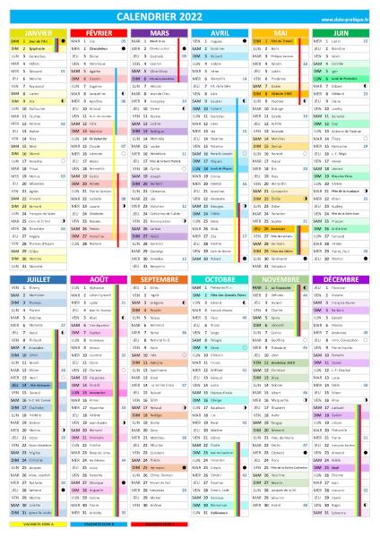 Calendrier 2022 à imprimer, format A4 paysage.