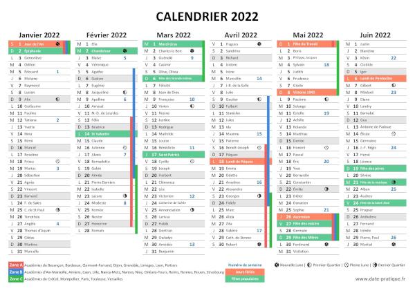 Calendrier 2022 gratuit à imprimer, format A4 paysage.