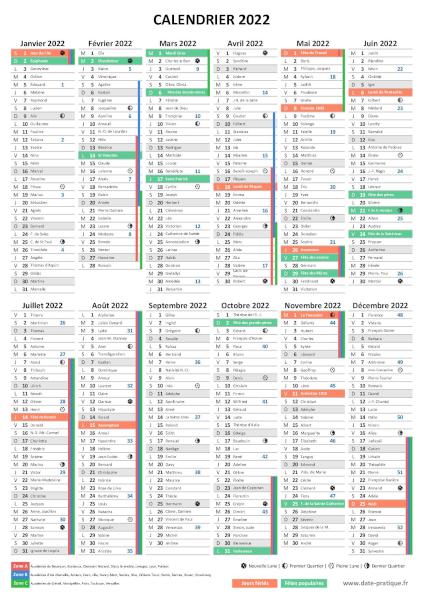 Calendrier 2022 gratuit à imprimer, format A4 portrait.