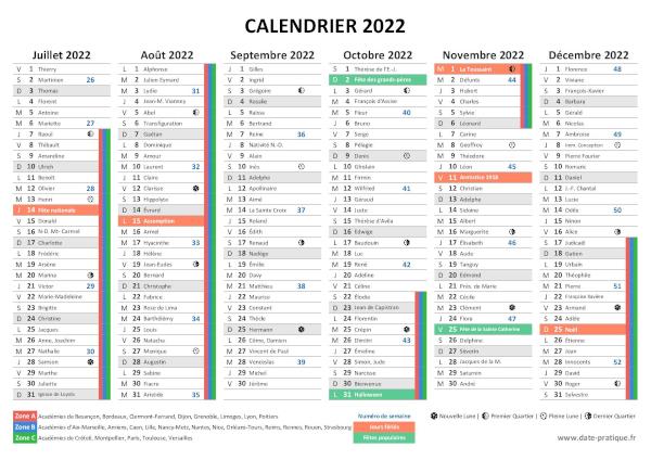 Calendrier 2022 gratuit à imprimer - Semestre N°2.