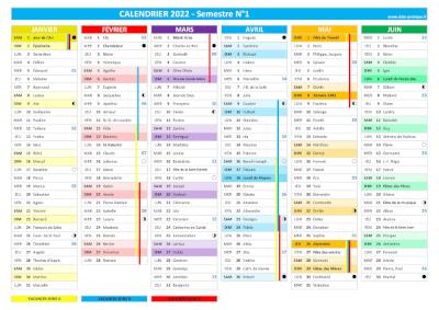 calendrier 2022 semestriel : semestre N°1.