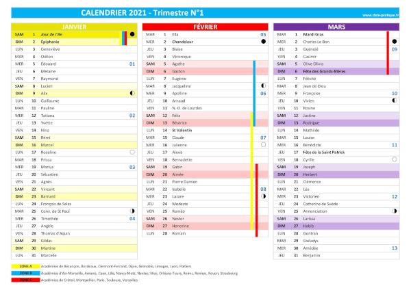 Calendrier trimestriel 2022 à imprimer - Trimestre N°1.