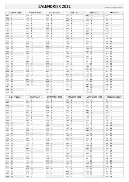 Calendrier 2022 vierge à imprimer en noir et blanc, format A4 portrait.