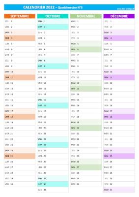Calendrier 2022 vierge pour les mois de septembre, octobre, novembre, décembre 2022.