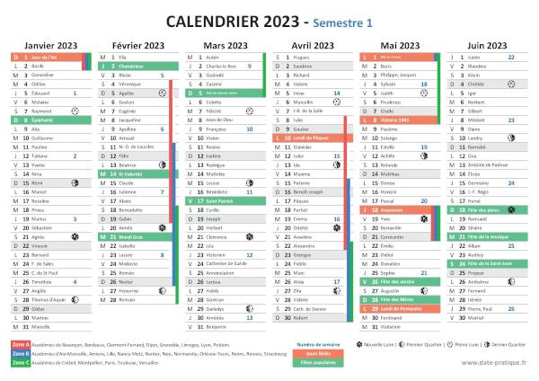 Calendrier 2023 gratuit à imprimer - Semestre N°2.
