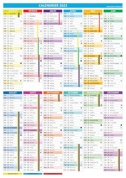 Calendrier 2023 à imprimer, format A4 paysage.