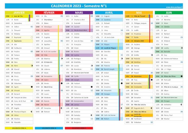 Calendrier 2023 semestre 1.