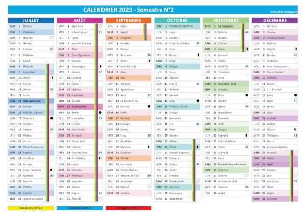 Calendrier 2023 semestre 2.