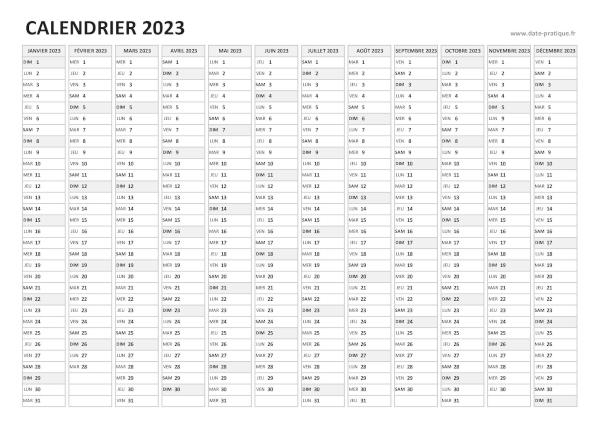 Calendrier vierge 2023 à imprimer.