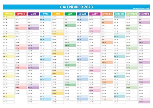 Calendrier 2023 vierge à imprimer, format A4 paysage.