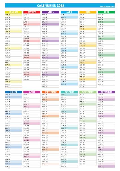 Calendrier 2023 vierge à imprimer, format A4 paysage.