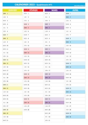 Calendrier 2023 vierge pour les mois de janvier, février, mars et avril 2023.