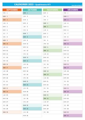 Calendrier 2023 vierge pour les mois de septembre, octobre, novembre, décembre 2023.