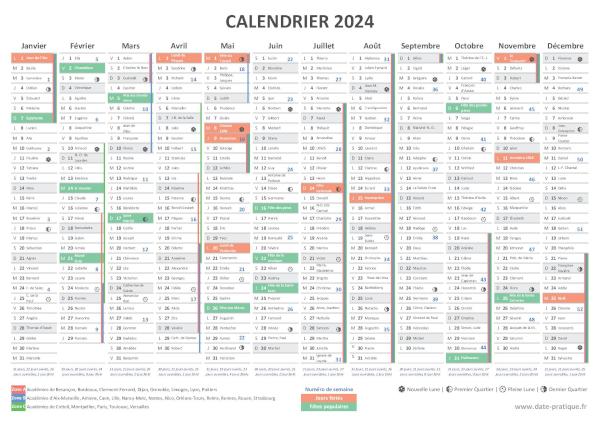 TĂ©lĂ©charger et imprimer gratuitement notre calendrier 2024 avec jours fĂ©riĂ©s, vacances scolaires, numĂ©ros de semaine, fĂȘtes et saint du jour, phases lunaires. Calendrier 2024 gratuit Ă imprimer.