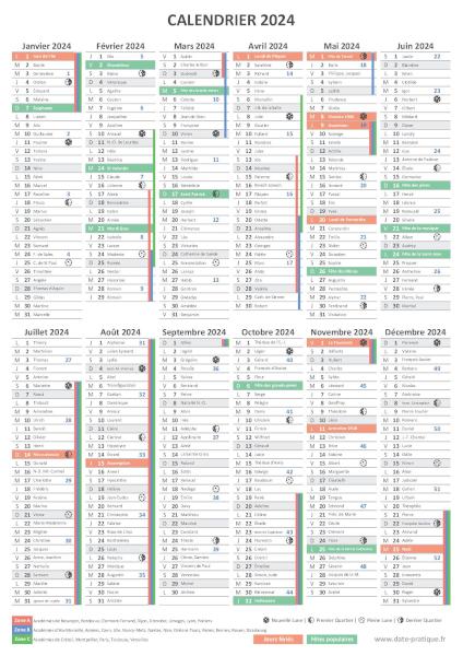 Calendrier 2024 gratuit à imprimer, format A4 portrait.