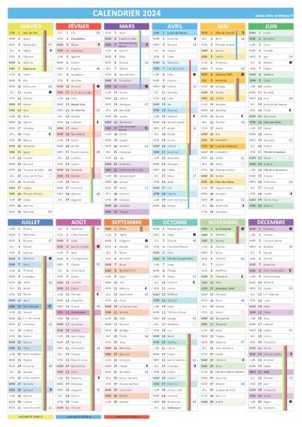 Calendrier 2024 à imprimer, format A4 paysage.