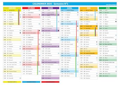 calendrier 2024 semestriel : semestre N°1.