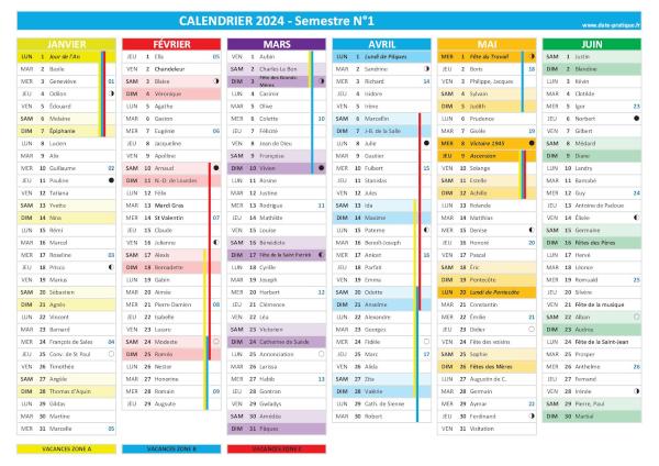 Calendrier 2024 semestre 1.