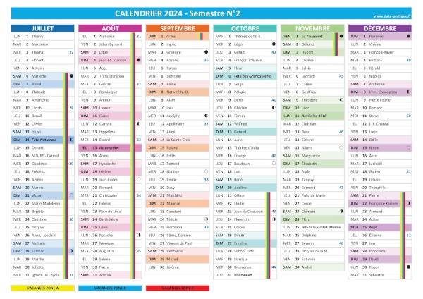 Calendrier 2024 semestre 2.