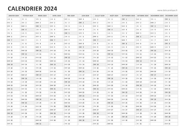 Calendrier vierge 2024 à imprimer.