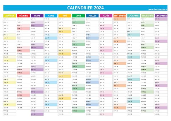 Calendrier 2024 vierge à imprimer, format A4 paysage.