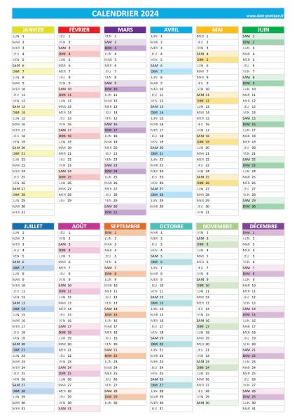 Calendrier 2024 vierge à imprimer, format A4 paysage.