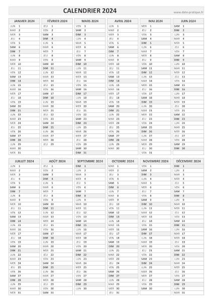 Calendrier 2024 vierge à imprimer en noir et blanc, format A4 portrait.