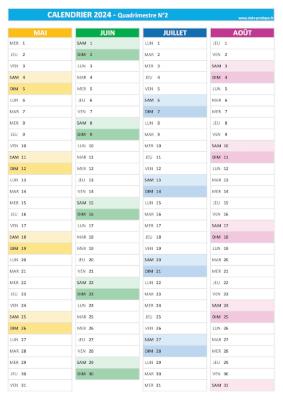 Calendrier 2024 vierge pour les mois de mai, juin, juillet, août 2024.