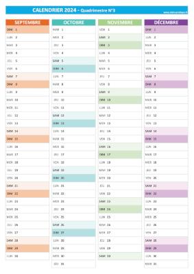 Calendrier 2024 vierge pour les mois de septembre, octobre, novembre, décembre 2024.