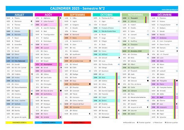 Calendrier 2025 semestre 2.