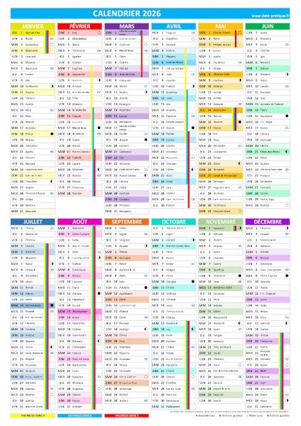 Calendrier 2026 à imprimer, format A4 portrait.