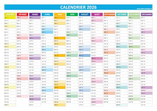 Calendrier 2026 vierge à imprimer, format A4 paysage.