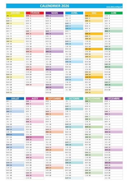 Calendrier 2026 vierge à imprimer, format A4 portrait.