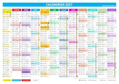 Calendrier 2027 en couleur à imprimer gratuitement.