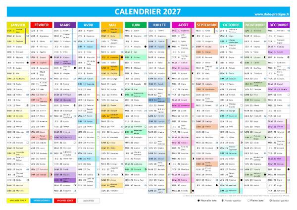 Calendrier 2027 à imprimer.