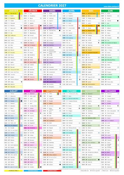Calendrier 2027 à imprimer, format A4 portrait.