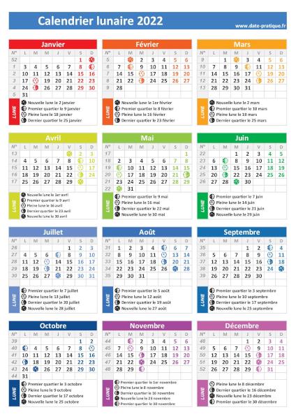 Calendrier lunaire 2022 - Format portrait