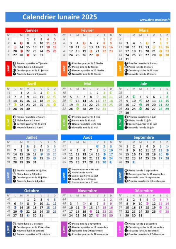 Calendrier lunaire 2025 - Format portrait