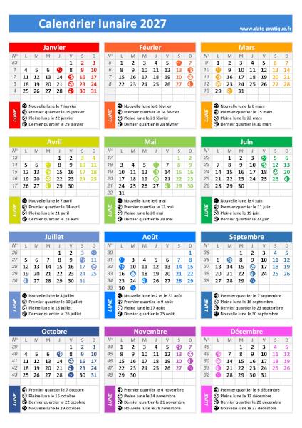 Calendrier lunaire 2027 - Format portrait