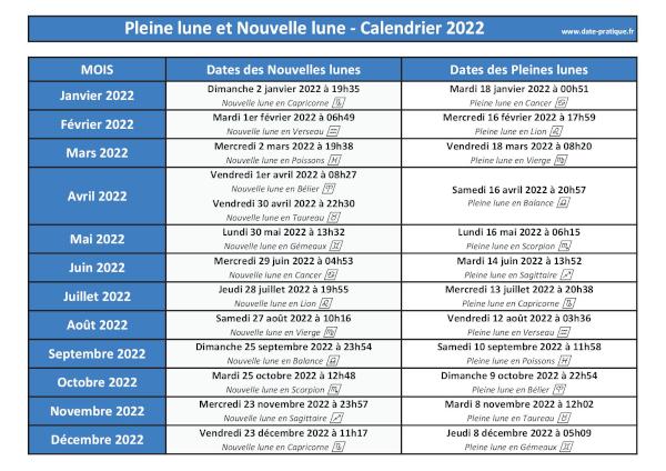 Calendrier lunaire 2022 - Format paysage
