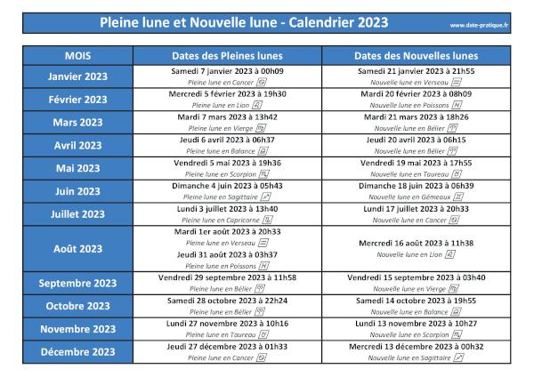 Calendrier lunaire 2023 - Format paysage