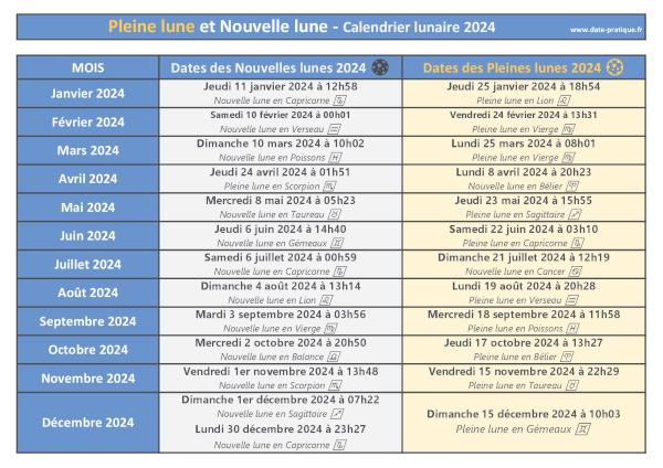 Calendrier lunaire 2024 - Format paysage