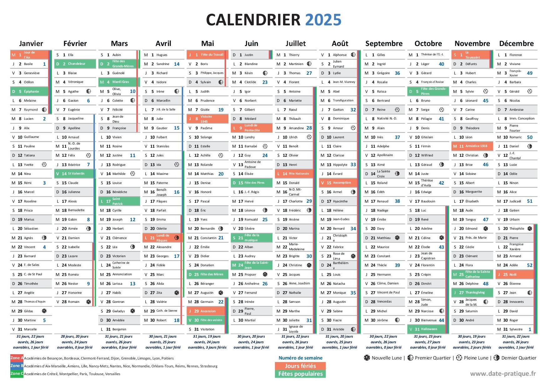 Calendrier 2025 gratuit à imprimer.