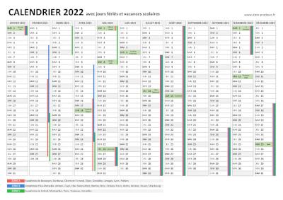 Calendrier 2022 avec jours fériés.